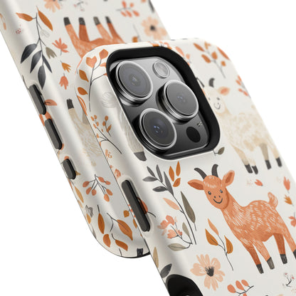 MagSafe iPhone Case: Smiley Goats & Dried Flowers – Vintage Charm