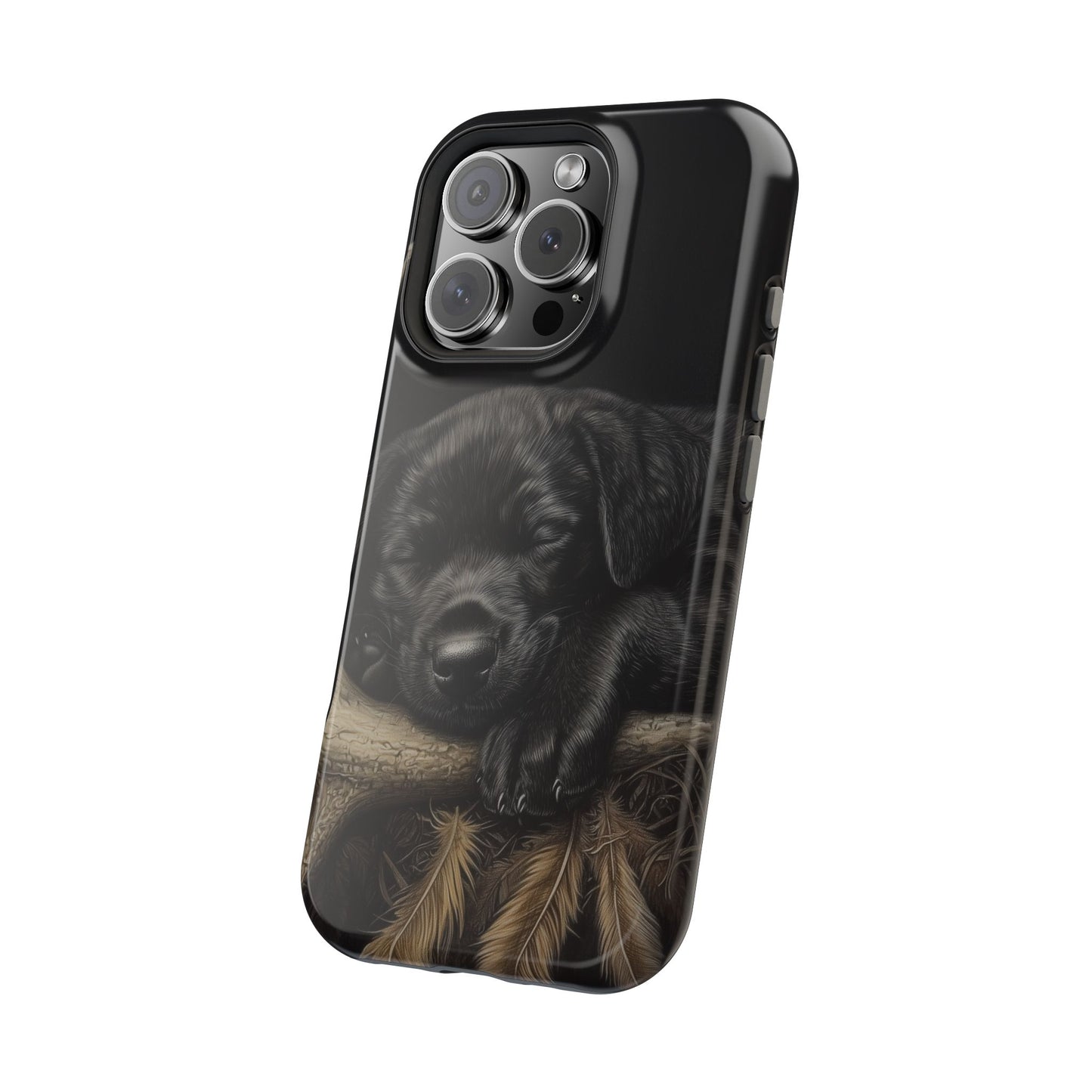 Adorable Black Labrador Puppy on Feathers MagSafe iPhone Case