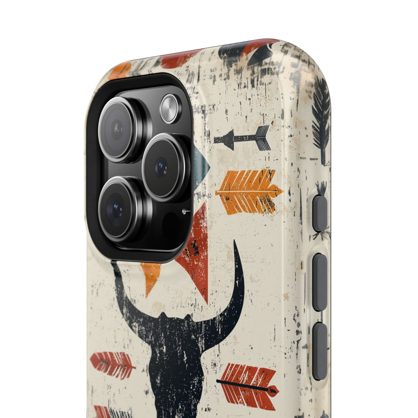 Tribal Bull Skull & Arrows Tough MagSafe iPhone Case – Rustic Western Design, Dual-Layer Protection