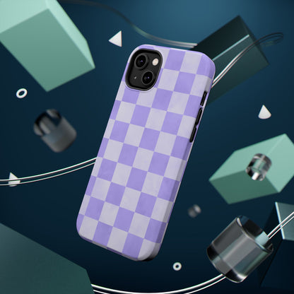 Lavender Checkerboard MagSafe iPhone Case – Shockproof, Smooth Matte Finish, Dual-Layer Design