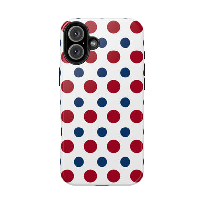 Patriotic Navy, White, and Red Polka Dot iPhone Case