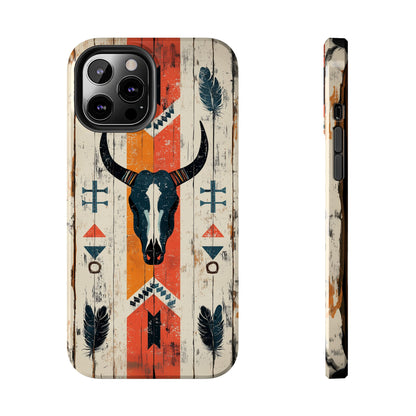 Rustic Western Bull Skull Tough iPhone Case – Distressed Wood Design, Dual - Layer Protection - BOGO Cases