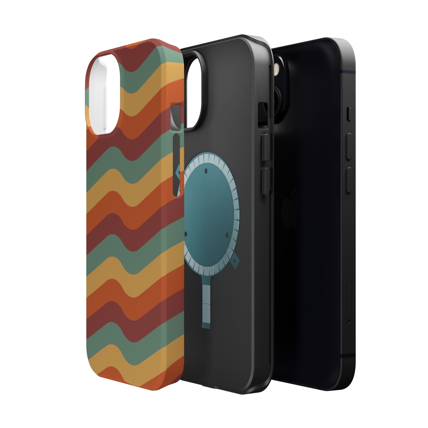 Retro Vibe Wavy Stripes MagSafe iPhone Case – 70s-Inspired in Teal, Orange, and Rust