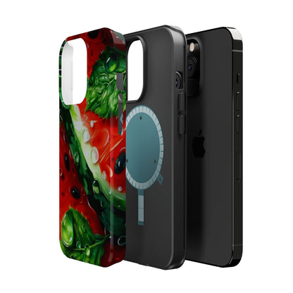 Juicy Watermelon & Mint MasSafe iPhone Case – Tough Dual-Layer, Vibrant Summer Design