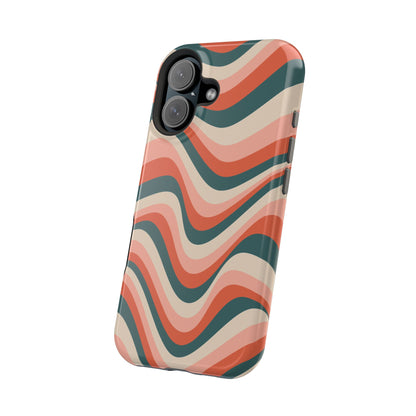 Groovy Waves MagSafe iPhone Case – Retro 70s-Inspired Stripes in Coral, Cream, and Teal