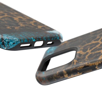 Boho Leopard and Turquoise Tough MagSafe iPhone Case – Rustic Western Design with Dual-Layer Protection