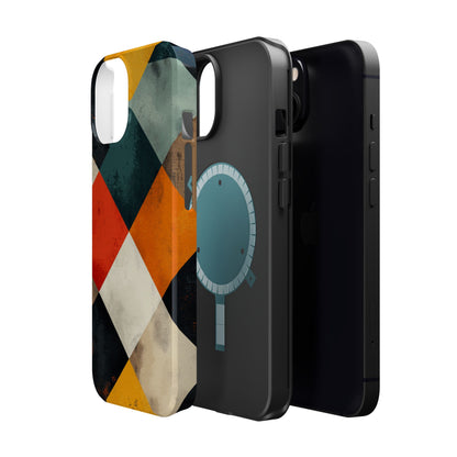 Geometric Retro MagSafe iPhone Case - Colorful Checkered Protective Cover