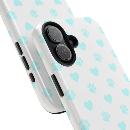 iPhone Case - Aqua Paw Print & Heart Design