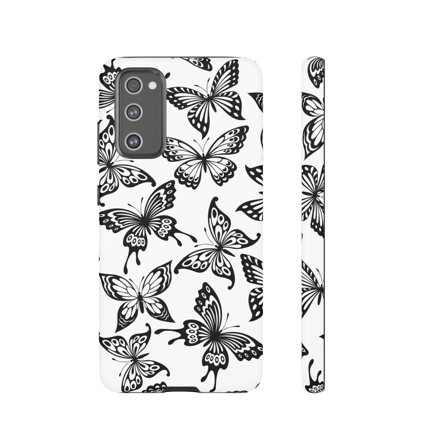 Monochrome Butterfly Pattern Samsung Galaxy  Case – Dual-Layer Protection with Matte Finish
