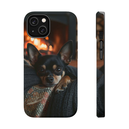 Cozy Chihuahua Fireplace MagSafe iPhone Case – Elegant and Functional Design