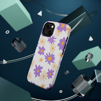 Retro Daisy Flower MagSafe iPhone Case – Pastel Purple & Cream Floral Design with Matte Finish