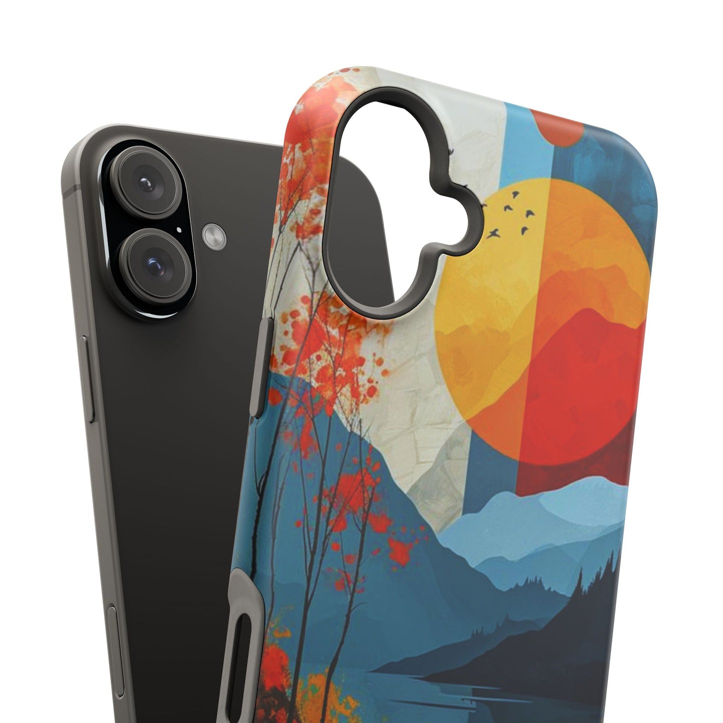 Abstract Autumn Landscape MagSafe iPhone Case – Bold Colorful Sunset Design, Dual-Layer Protection