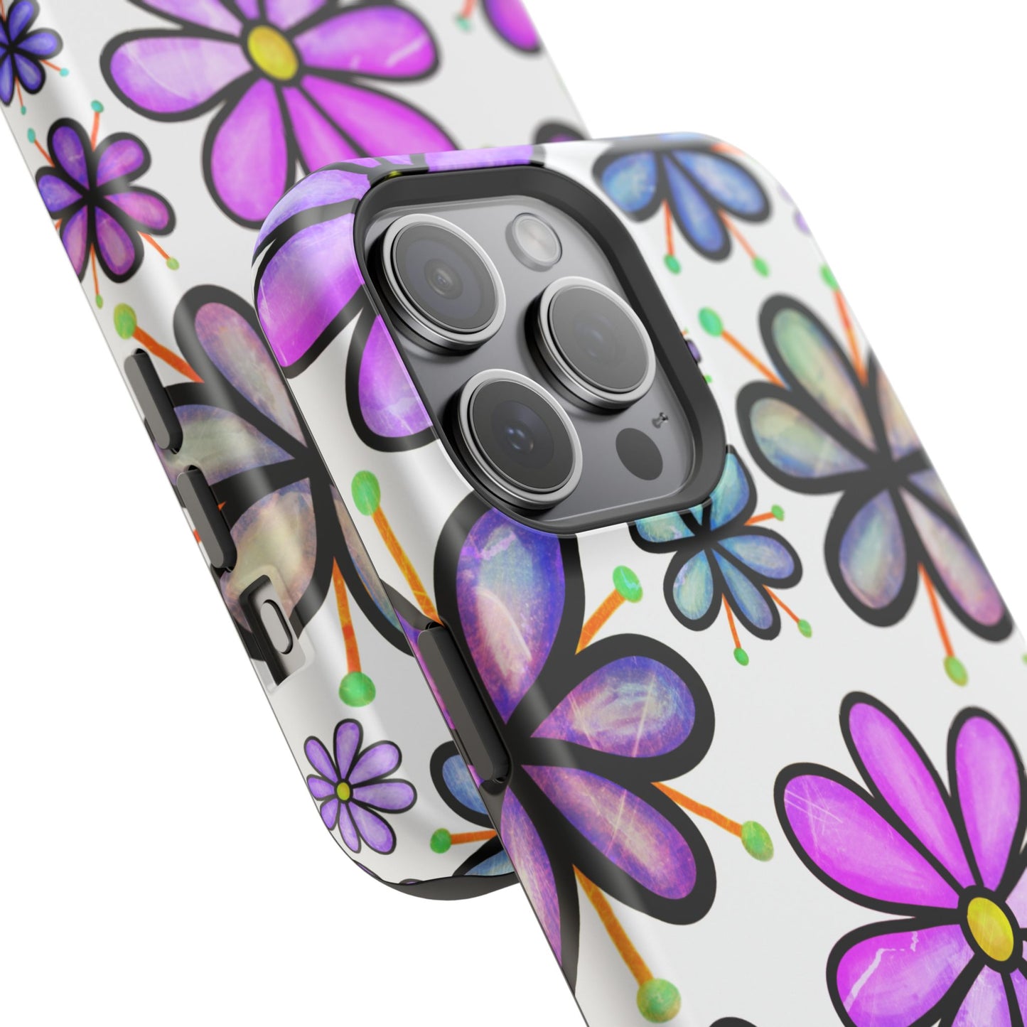 Whimsical Lavender Floral MagSafe iPhone Case – Ultra-Slim, High-Gloss Finish