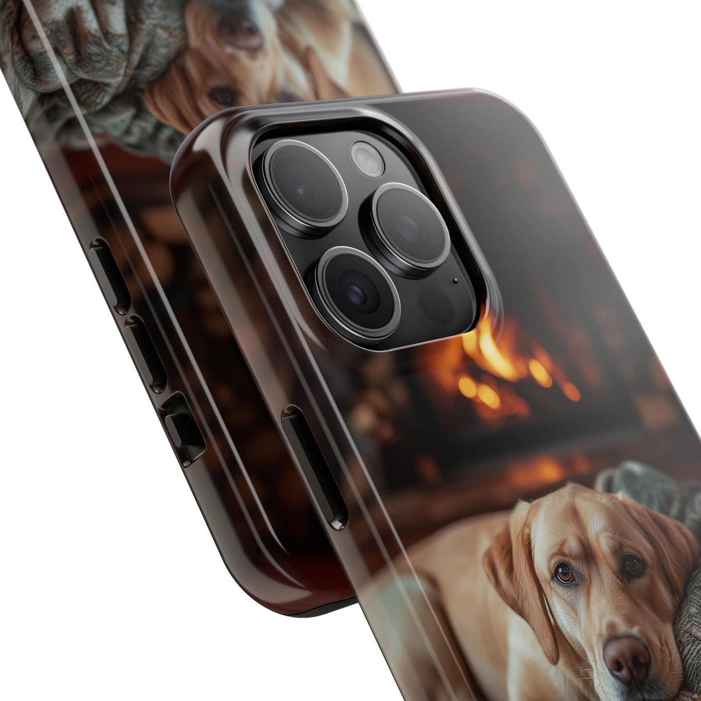 Cozy Labrador by Fireplace iPhone Case – Rustic Cabin Protective Cover