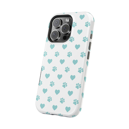 Mint Green Paw Print & Heart MagSafe Case – Pet Lover’s Magnetic Style