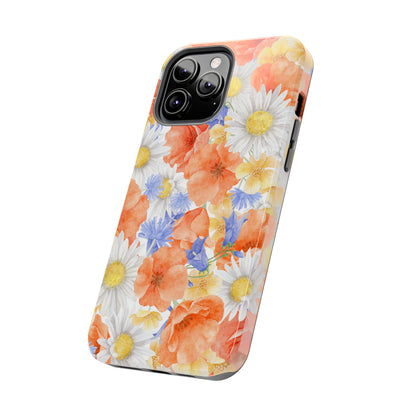 Watercolor Wildflower Pattern iPhone Case – Durable Matte Finish with Daisy, Poppy & Cornflower Design