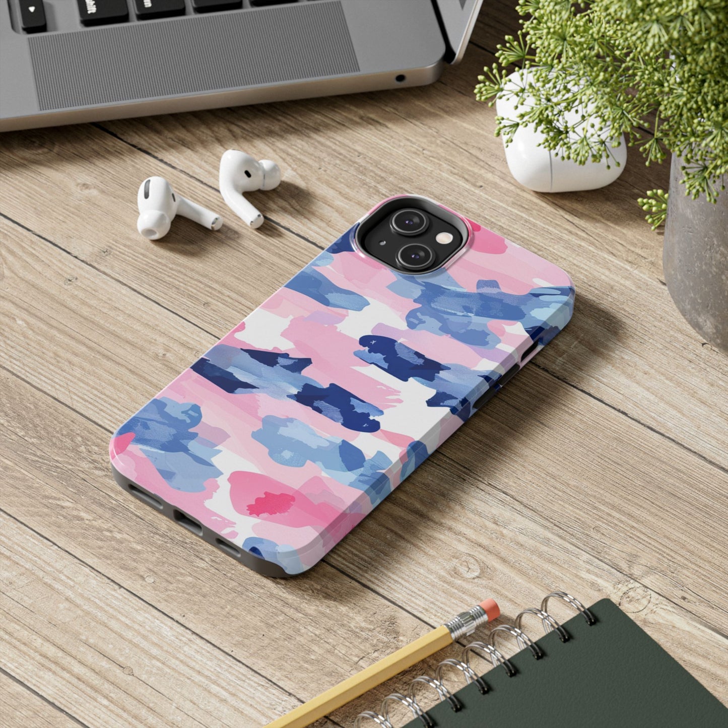 iPhone Case: Dynamic Pink & Navy Brushstroke Art