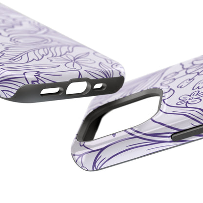 Lavender Floral Line Art Tough MagSafe iPhone Case – Minimalist Botanical Design with Dual-Layer Protection