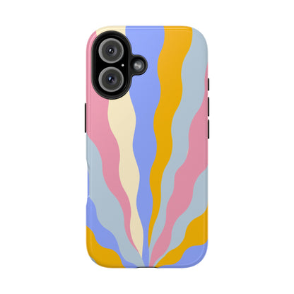 Pastel Radiance iPhone Case – 70s-Inspired Dual-Layer Design with Wavy Sunburst Pattern