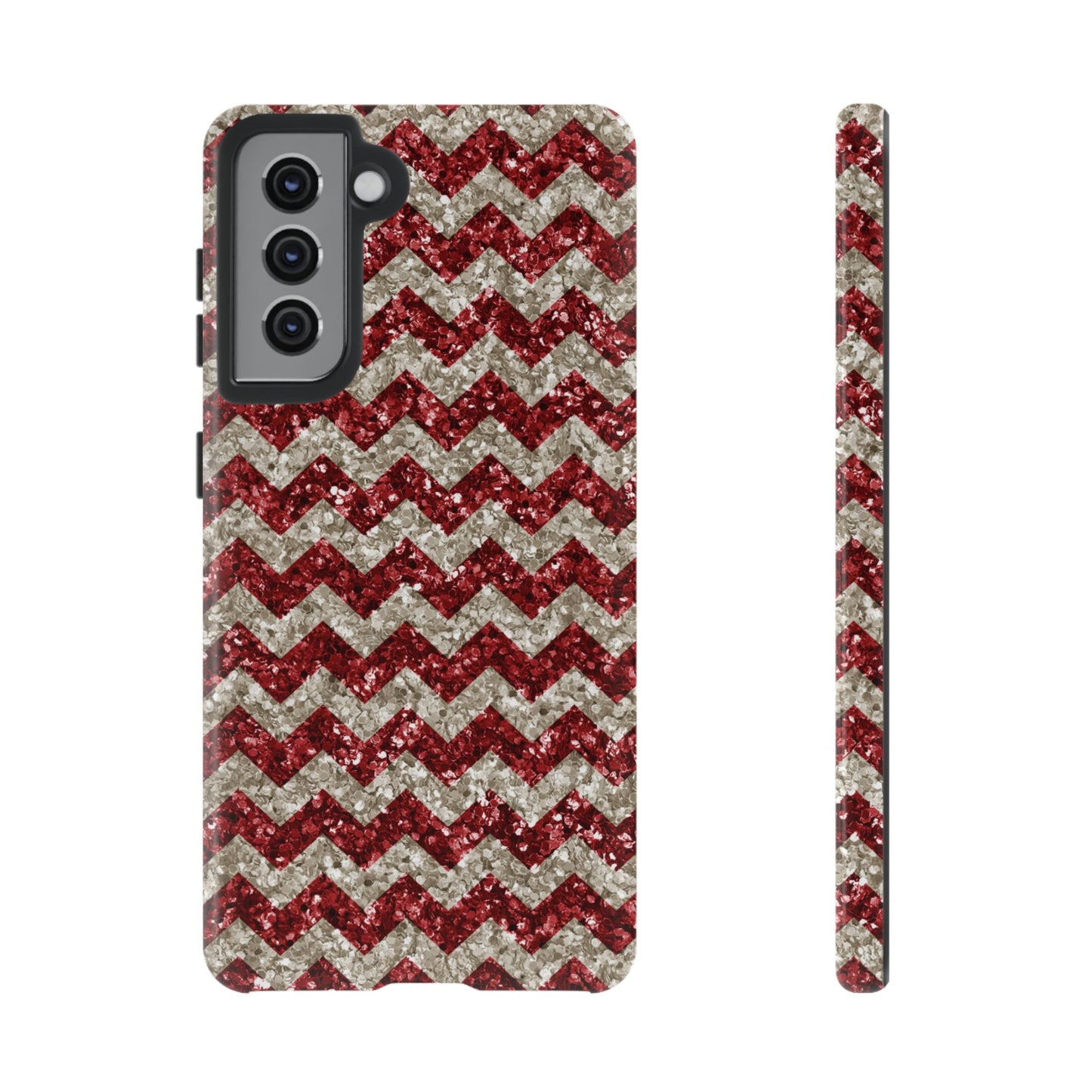 Sparkling Red & White Chevron – Glitter Illusion MagSafe iPhone Case