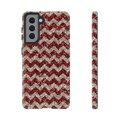 Sparkling Red & White Chevron – Glitter Illusion MagSafe iPhone Case