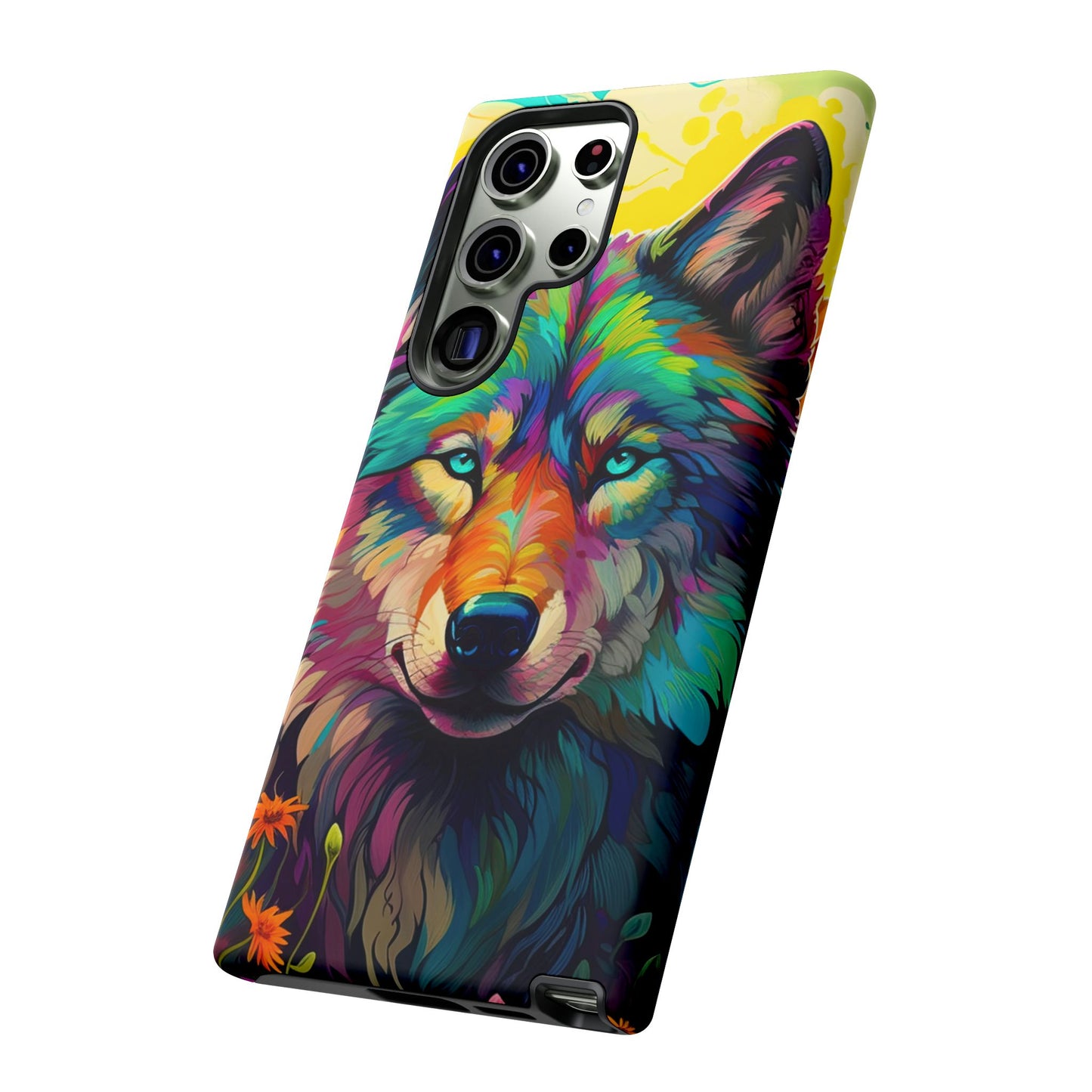 Rainbow Wolf in Bloom – Samsung Galaxy Case with Vivid Nature Design