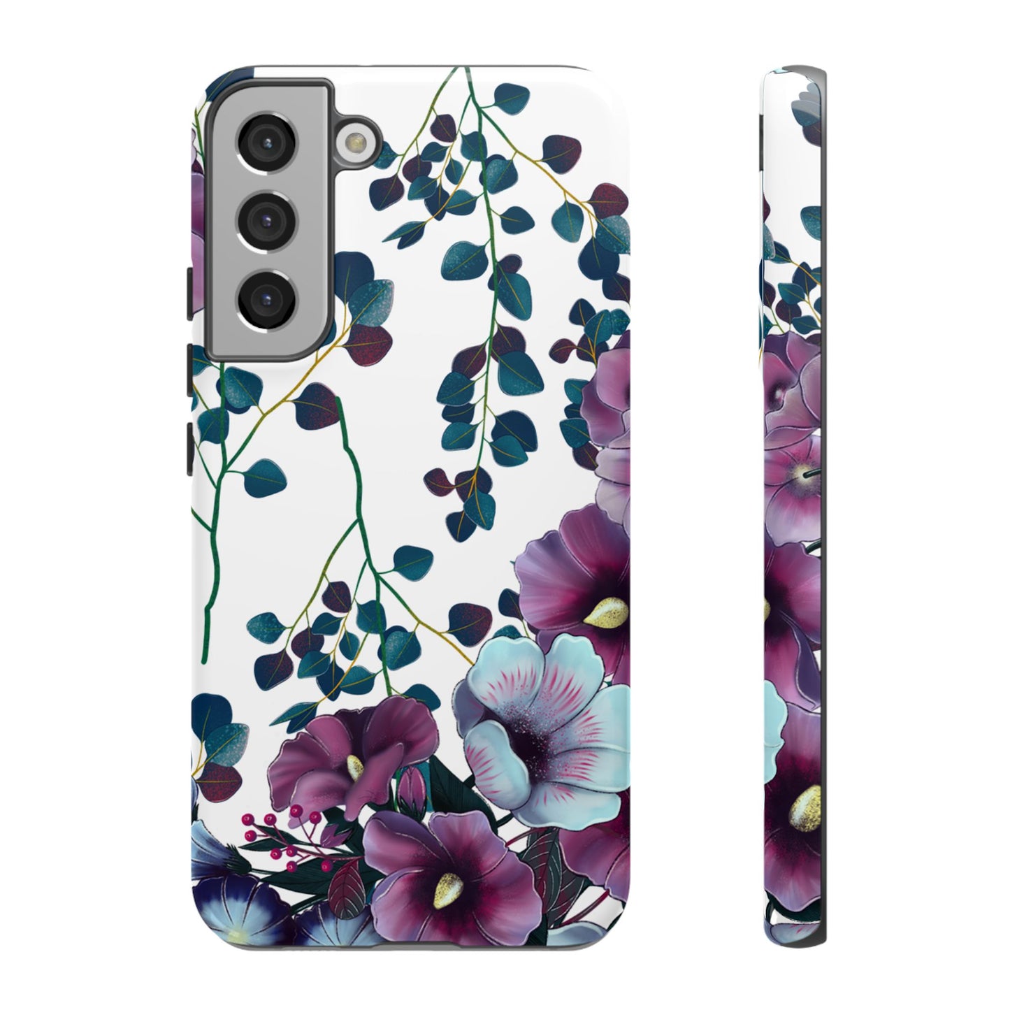 Moody Purple & Teal Floral Samsung Galaxy Series Case – Elegant Botanical Design