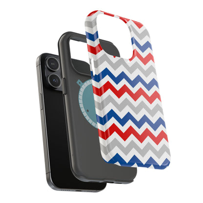 Patriotic Red, White & Blue Chevron – MagSafe Compatible iPhone Case