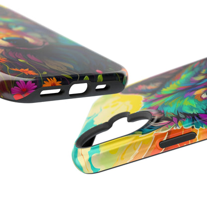 Rainbow Wolf in Bloom – MagSafe iPhone Case with Nature-Inspired Design