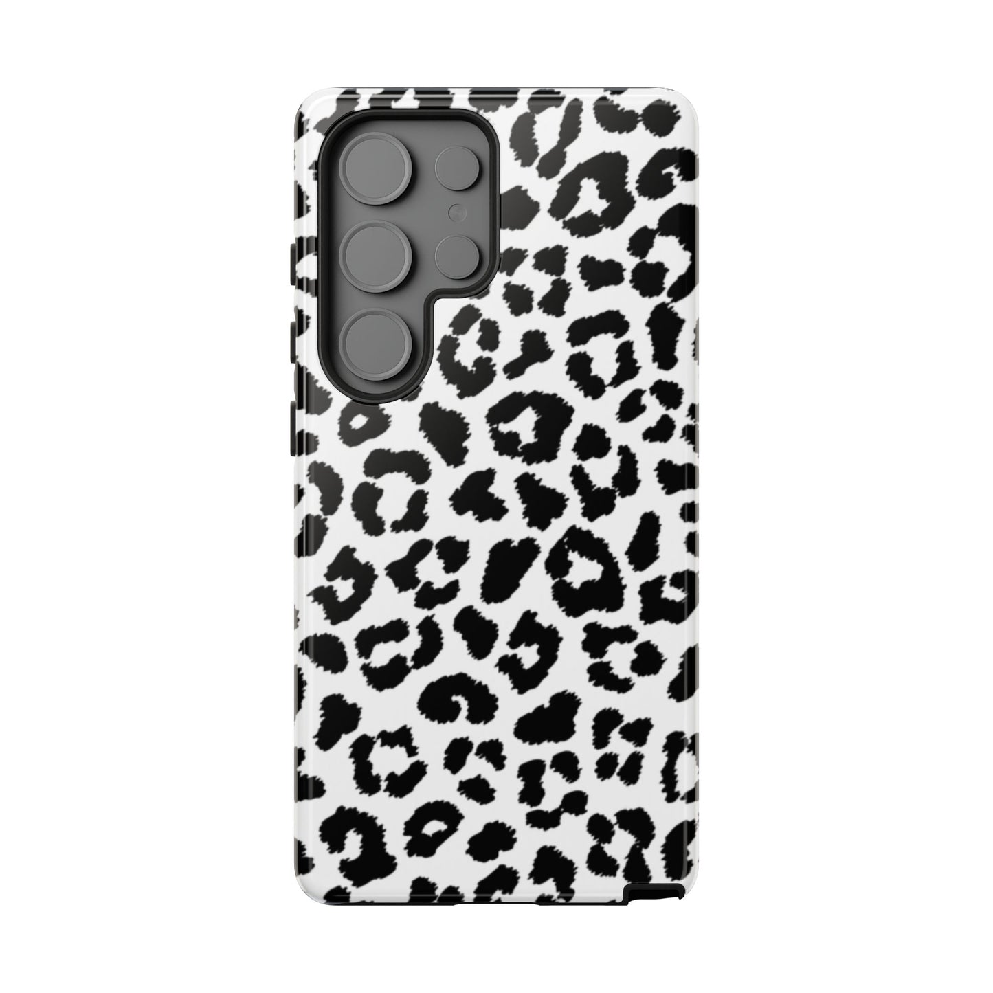 Monochrome Leopard Print Tough Samsung Galaxy Case – Classic Black and White Design with Dual-Layer Protection