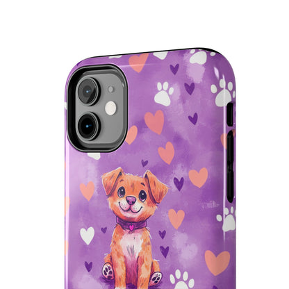 Cute Puppy iPhone Case - Adorable Pet Design with Hearts & Paw Prints, Protective Cover