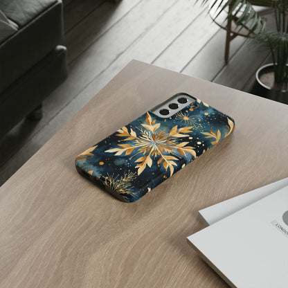 Gold Floral Snowflakes on Midnight Blue - Samsung Galaxy Series Case