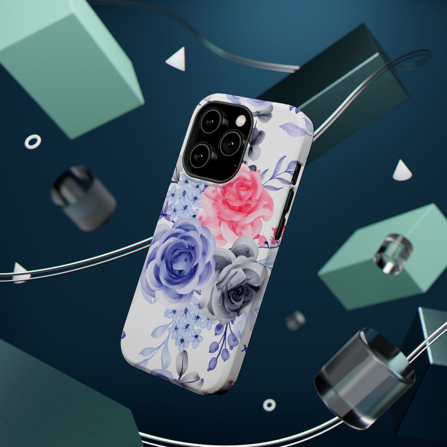 Elegant Blue Floral Watercolor Design – MagSafe iPhone Case