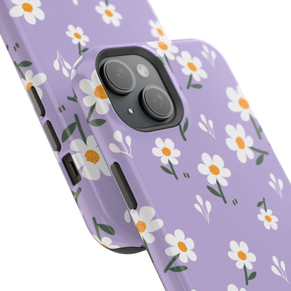 Purple Daisy Garden MagSafe  iPhone Case – Soft Lavender Background, Shockproof Protection with Slim Fit