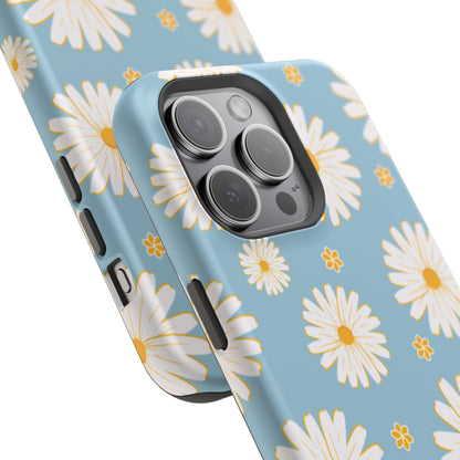 Bright Daisy MagSafe iPhone Case – Light Blue Background, Shockproof and Slim Design