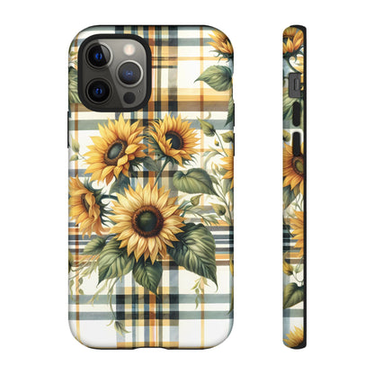 Cute Sunflower Phone Case - Sunny Blossom Plaid - Checkered Sunflowers Phone Case for iPhone & Samsung. Be Happy With These Bright Colors!