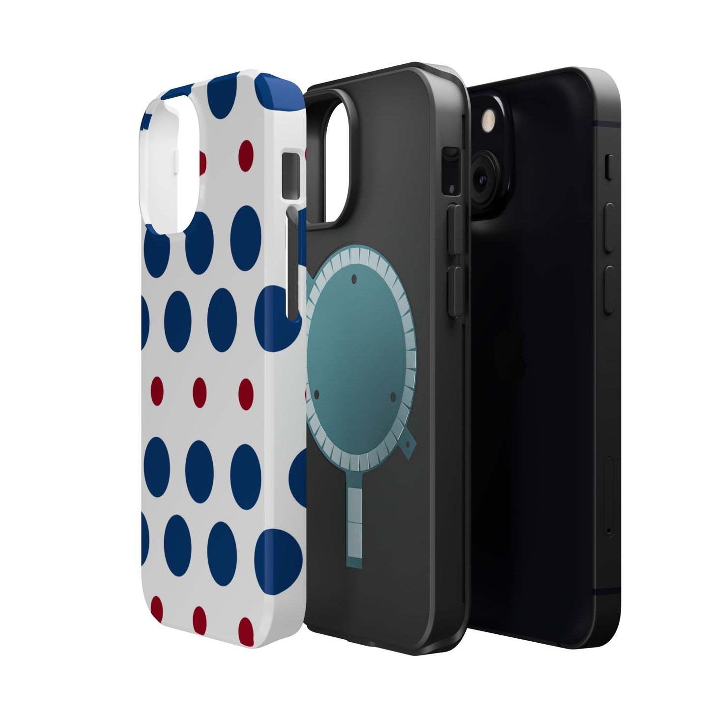 Bold Navy & Red Polka Dot Pattern – MagSafe iPhone Case