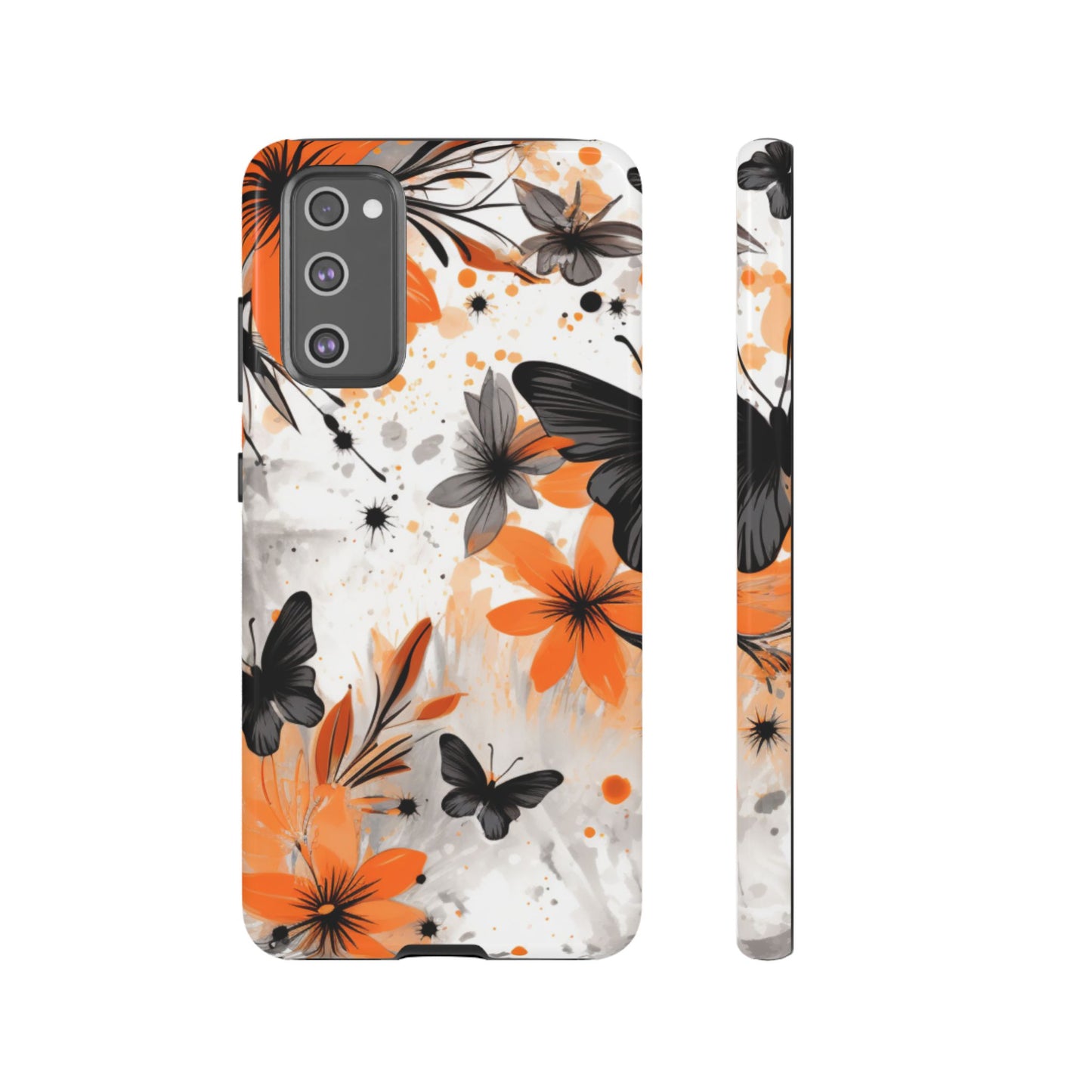 Orange Blossom & Black Butterfly Samsung Galaxy Case – Bold Floral Pattern with Modern Abstract Style