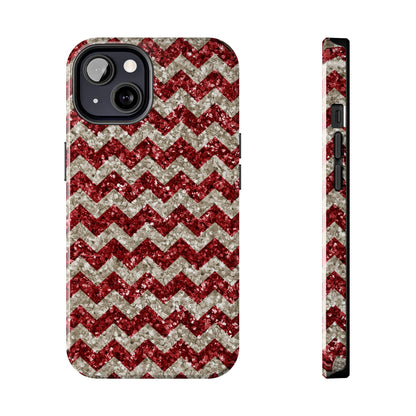 Sparkling Red & White Chevron – Glitter Illusion iPhone Case