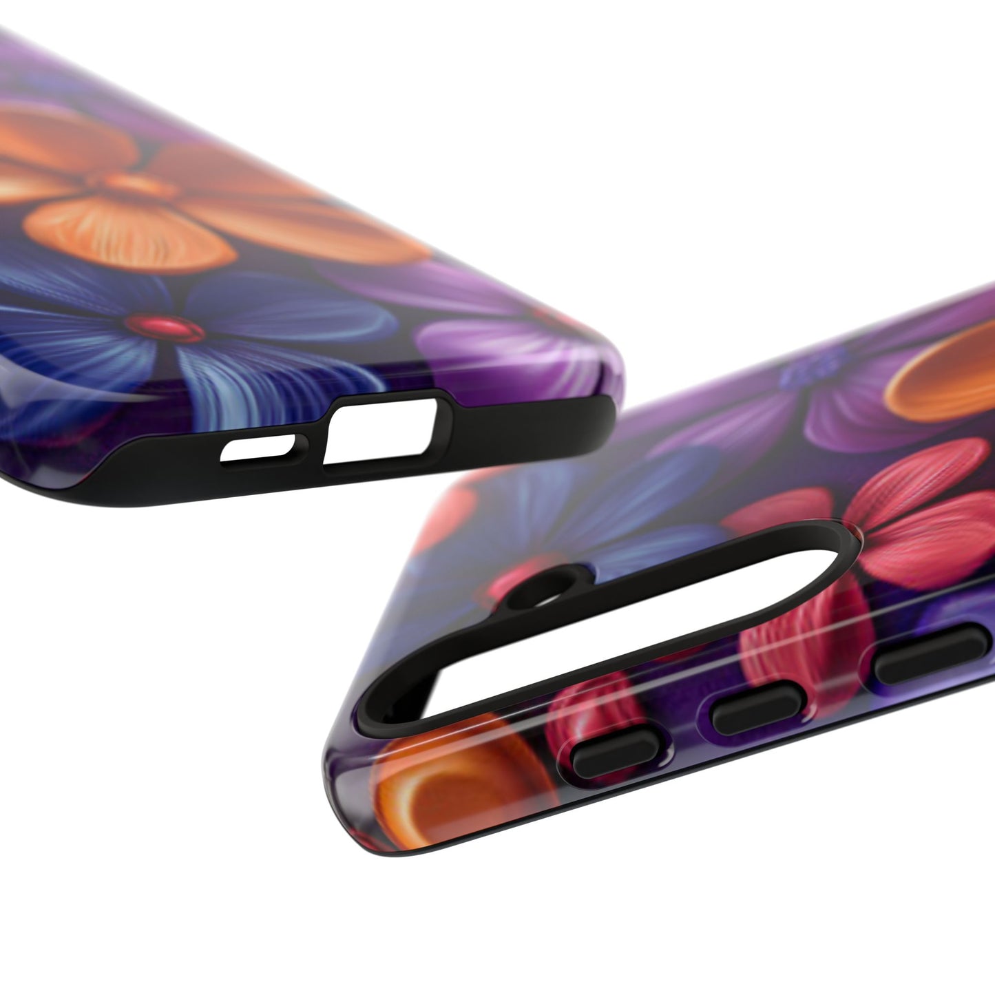 Bold Floral 3D Samsung Galaxy Case – Vivid Purple and Orange Flower Design, Shock - Resistant - BOGO Cases