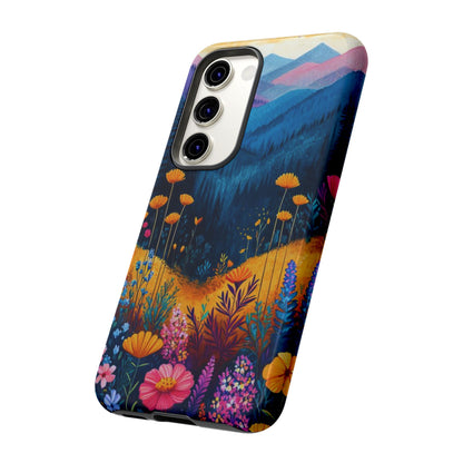 Vibrant Wildflower Mountain Samsung Galaxy  Case – Bold Nature Art, Dual-Layer Protection