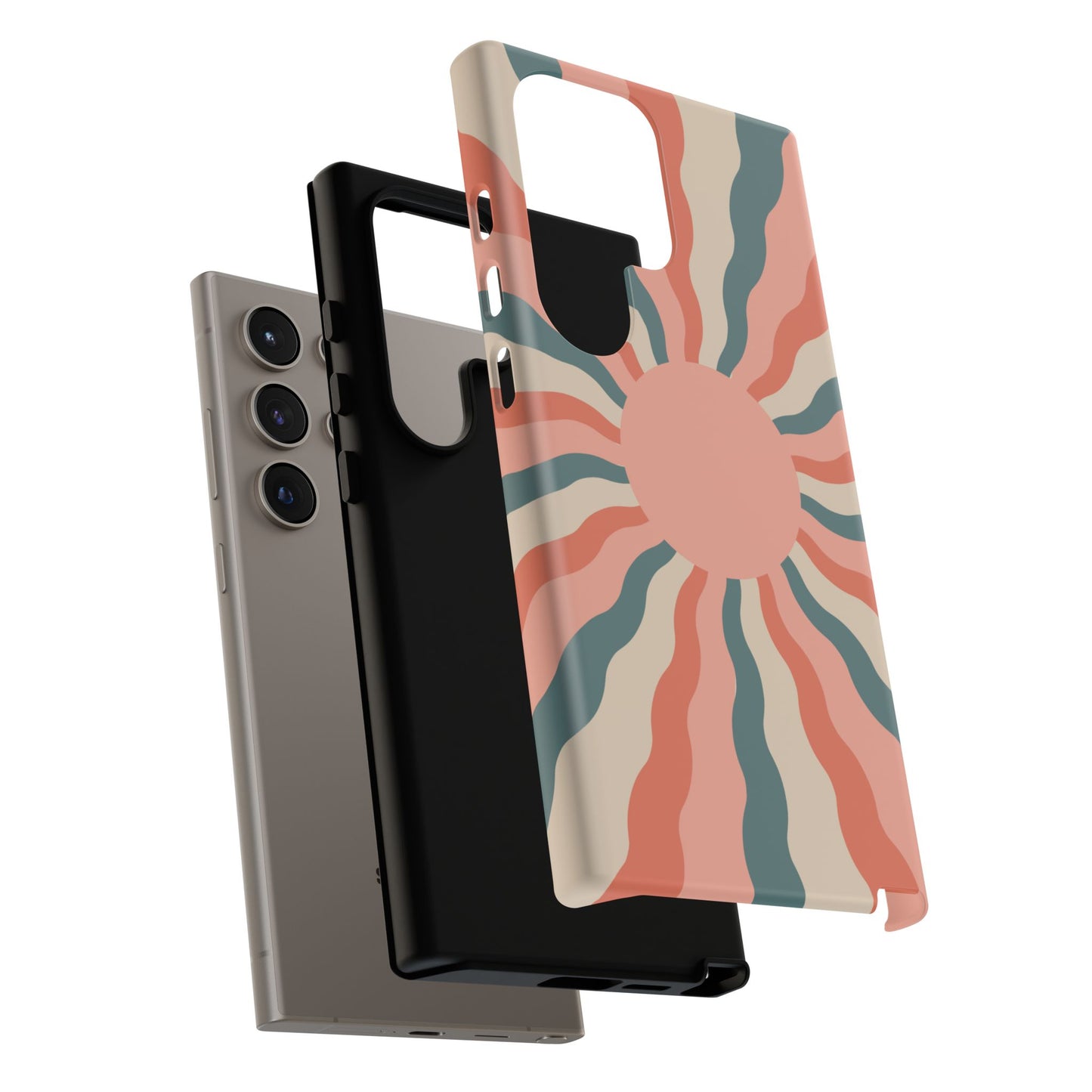 Retro Sunburst Samsung Galaxy Case – Bold 70s-Inspired Waves in Coral, Teal, and Cream