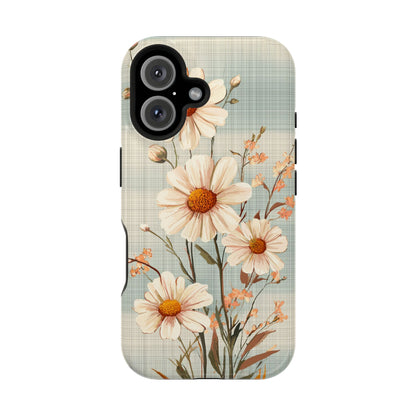 Pastel Green Daisy MagSafe iPhone Case - Floral Plaid Protective Cover