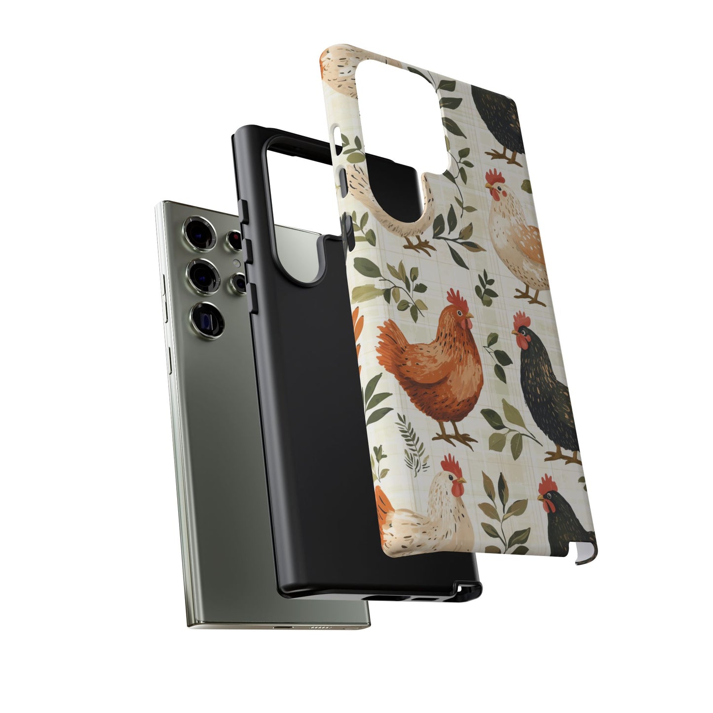 Samsung Galaxy Case: Vintage Chicken Farmhouse Case – Rustic Leaves Design