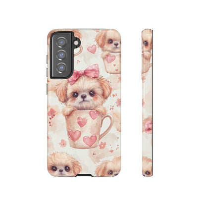 Adorable Puppy in Teacup Samsung Galaxy Case – Tough, Dual-Layer Protection with Cute Pink Bow Design