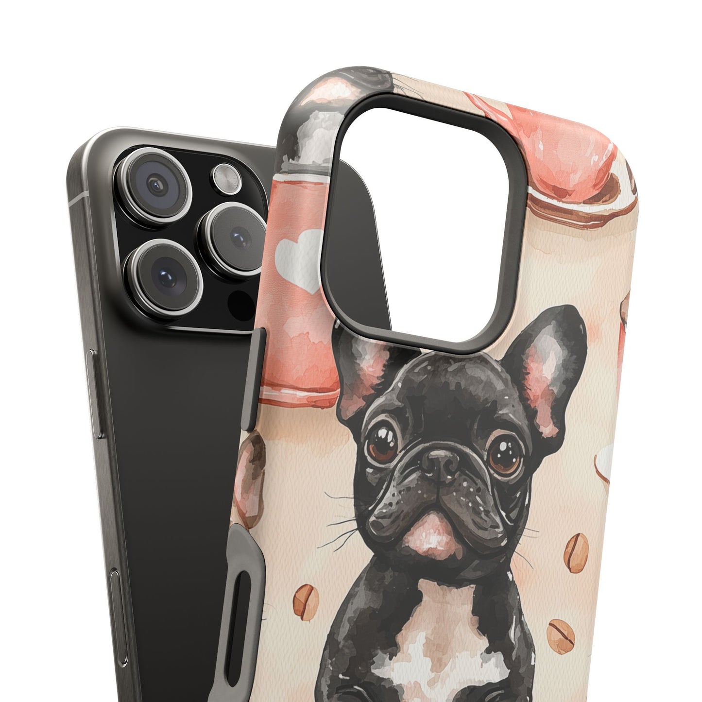 French Bulldogs in Coffee Cup MagSafe iPhone Case – Cute Dog Art, Shockproof & Slim Design