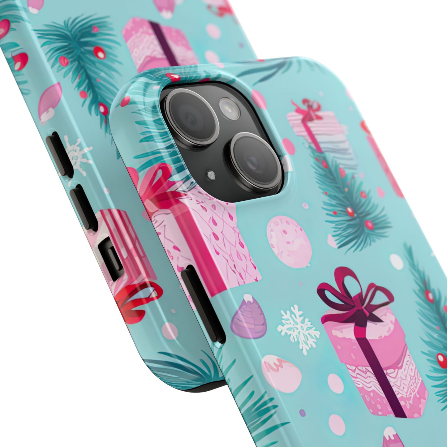 Festive Pink Christmas Gifts and Evergreen iPhone Case – Holiday Theme, Protective Cover