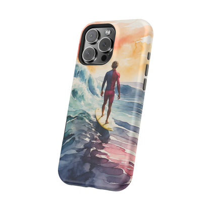 Surfer’s Sunset Wave MagSafe iPhone Case – Vibrant Watercolor Design