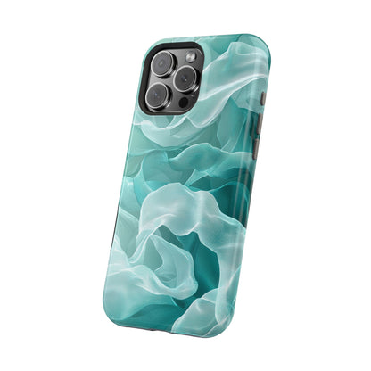 Elegant Flowing Teal Fabric MagSafe iPhone Case – Soft Waves Design