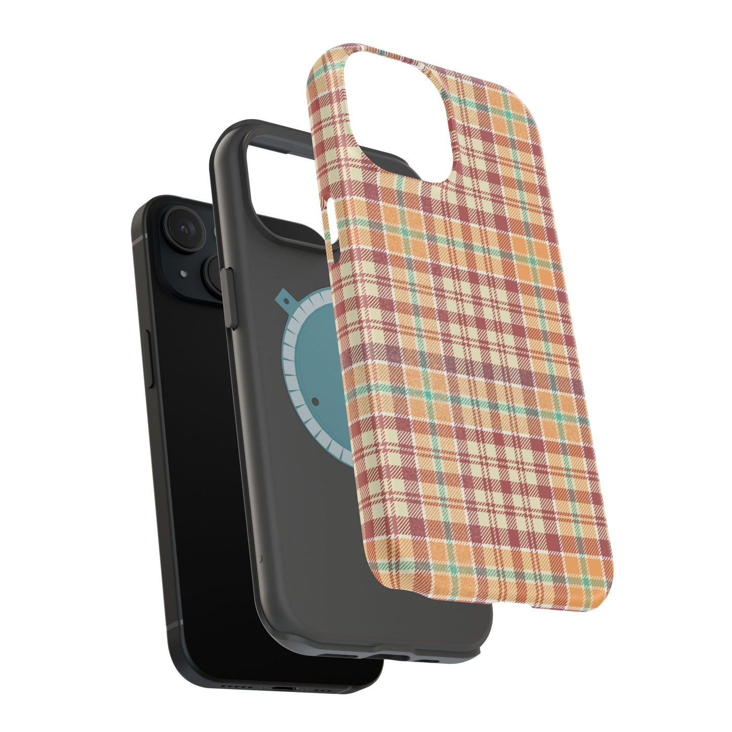 Retro Chic Plaid MagSafe iPhone Case in Red, Orange, Green & Cream – Vintage Design Meets Modern Tech